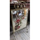 MIRRORED FIRE SCREEN WITH HAND PAINTED FLORAL DECORATION