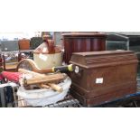 SEWING MACHINE IN WOODEN CASE, COMMODE, RETRO CEILING LIGHT & FLAGON