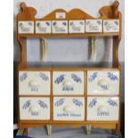 PINE WALL HANGING SPICE/CONDIMENT CABINET WITH CERAMIC DRAWERS