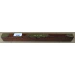 EARLY 20TH CENTURY MAHOGANY & BRASS SPIRIT LEVEL WITH MAKERS NAME EMBOSSED ON THE SIDE