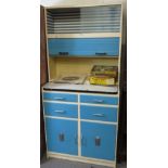 BLUE & CREAM PAINTED 1960'S KITCHEN DRESSER BY FLEET FURNITURE