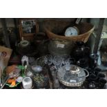 WICKER BASKET, BAROMETER, JELLY MOULDS, MARBLES, PRINKNASH POTTERY, ETC