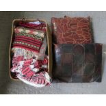 BASKET OF FABRIC & 2 CUSHIONS