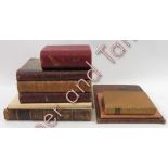 A box of books, mainly topographic including leather bound History of the Conquest of Peru by