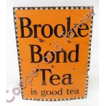 A single sided enamel metal advertising sign "Brooke Bond Tea is good tea" black lettering on orange