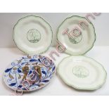 Three Wedgwood Moonstone plates with the Green Tree pattern designed by Keith Murray, marks for