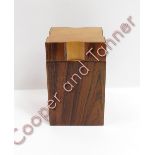 John Makepeace: an Arts and Crafts wooden spice caddy with shaped lift-off cover, veneered