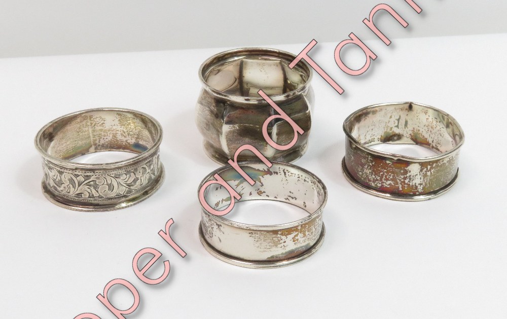 A collection of four silver napkin rings, various dates and makers, 50 g (1.6 troy ozs) gross