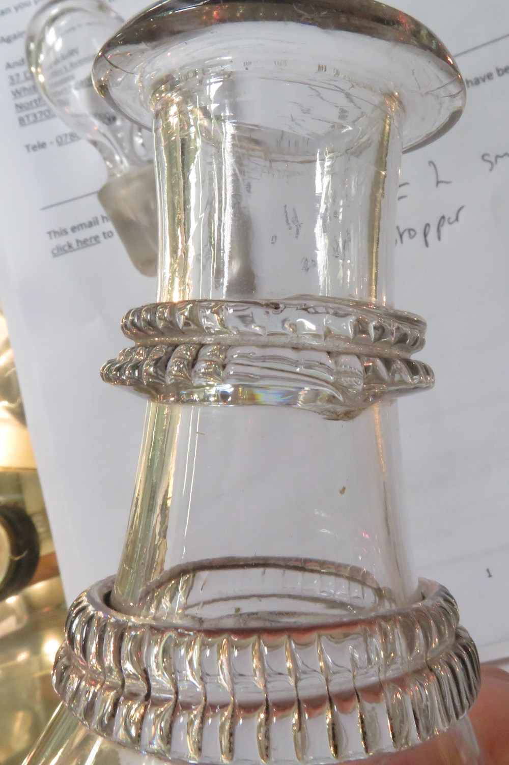 An early 19th Century glass decanter engraved with initials and with blown stopper; 25cms high - Image 6 of 18