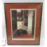 Nigel Hemmings (20th Century) - a limited edition print of a black Labrador lying in a door way,