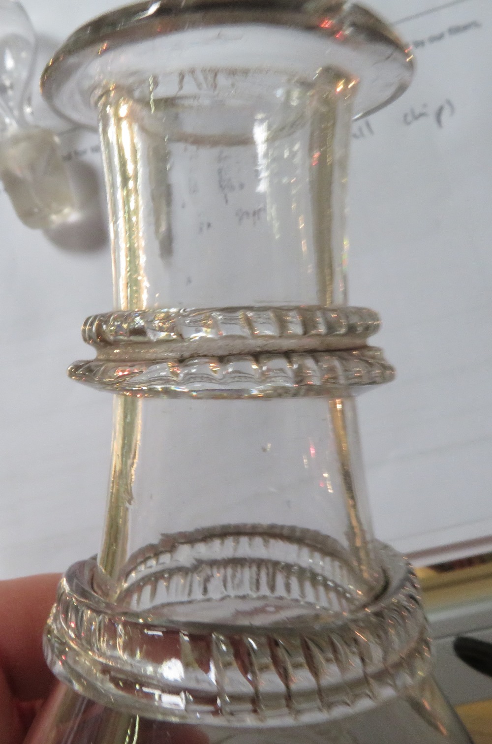 An early 19th Century glass decanter engraved with initials and with blown stopper; 25cms high - Image 8 of 18