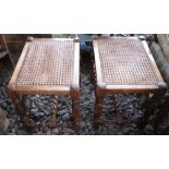 2 OAK STOOLS WITH RATTAN TOPS