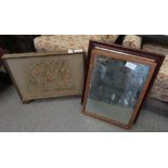 WOODEN FRAMED NEEDLEWORK FIREGUARD & MIRROR