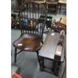 LARGE WOODEN CARPENTERS PLANE, NEST OF TABLES & DARKWOOD KITCHEN CHAIR
