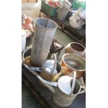 2 GALVANISED WATERING CANS & GALVANISED FEEDER