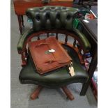 CAPTAINS OFFICE CHAIR IN GREEN UPHOLSTERY