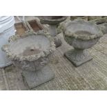 2 TULIP GREY STONE URNS