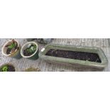 2 SMALL GLAZED POTS & TROUGH PLANTER