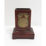 CHINESE BRASS MOUNTED HARDWOOD MATCHBOX STAND, 9CM HIGH