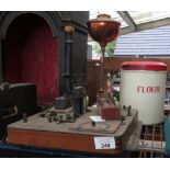 COPPER LAMP BASE, ELECTRIC BOARD & FLOUR TIN