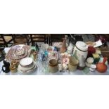 COLLECTION OF CHINA, PLATES, TUREENS, BOXED WEDGWOOD DISH, CHINA SHERRY DECANTER, ASSORTED BOTTLES