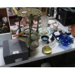 BRISTOL BLUE GLASS ITEMS, TAIPOWIRKKALA VASE, BRASS TRIVET & OTHER ITEMS