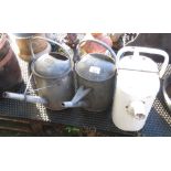 1 ENAMEL WATERING CAN & 2 GALVANISED WATERING CANS