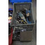 2 TRAYS OF MIXED TOOLS, SOCKETS SETS, PIPE CUTTERS & GAS PIPE BLOWERS