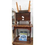 SMALL BARLEY TWIST TABLE, STOOL & SEWING BOX