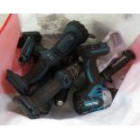 BAG OF MAKITA BATTERY POWERED DRILLS ETC