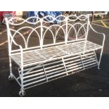 LARGE WHITE METAL GARDEN BENCH WITH DROP DOWN FOOTREST