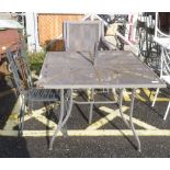 SQUARE METAL GARDEN TABLE WITH 4 MATCHING CHAIRS & 2 OTHER CHAIRS
