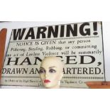 REPRODUCTION TIN WARNING SIGN