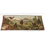 EARLY 20TH CENTURY MACHINE WOVEN HANGING OF A NORWEGIAN SCENE WITH DEER & EAGLE, & SNOW CAPPED