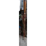 QUANTITY OF VINTAGE FISHING EQUIPMENT & WOODEN OARS