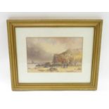 J B HAIL(?), LATE 19TH CENTURY, BEACH SCENE WITH FIGURES & CLIFFS BEYOND, WATERCOLOUR, SIGNED &