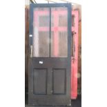 BLACK PAINTED EXTERNAL DOOR WITH TEXTURED GLASS & BRASS HANDLE +1