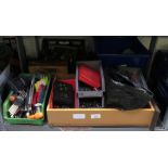 SHELF CONTAINING LARGE AMOUNT OF INDUSTRIAL SIZED DRILLS, TOOLS, PLUS OTHER TOOLS