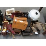 2 BOXES OF ASSORTED COLLECTABLES INCLUDING CAMERAS, CLOCK, OLD SHIPS TABLE LAMP, MIRROR, DOLL, BOXED