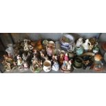 SHELF OF CHINA FIGURES, MUGS & ORNAMENTS