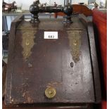 WOODEN COAL BOX WITH BRASS COAL SHOVEL & BRASS PAPERRACK