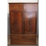 INLAID MAHOGANY CABINET WITH LARGE BASE DRAWER, THE INTERIOR CONVERTED FOR A TV, 169.5CM HIGH, 109CM