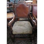 CARVER CHAIR WITH FABRIC SEAT & LEATHER BACK WITH PRESSED METAL STUDS