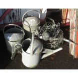 QUANTITY OF GALVANIZED WATERING CANS & WIRE BASKETS