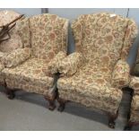 3 SEATER & 2 SEATER SETTEE & 2 WING BACK ARMCHAIRS, EACH ON BALL & CLAW FEET