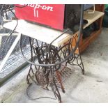 MARBLE TOP TABLE WITH SINGER CAST IRON BASE