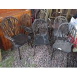 5 WHEEL BACK CHAIRS & 2 CARVERS