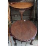 MAHOGANY COFFEE TABLE ON BALL AND CLAW FEET + 1 OTHER