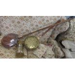 COPPER WARMING PAN, BRASS WARMING PAN & BRASS HOUR GLASS