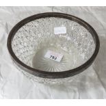 CUT GLASS BOWL WITH SILVER RIM